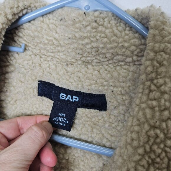 GAP Vintage 2002 XXL Sherpa-Lined Tan Canvas Jacket Button‎ Closure Pockets Barn - Picture 3 of 15